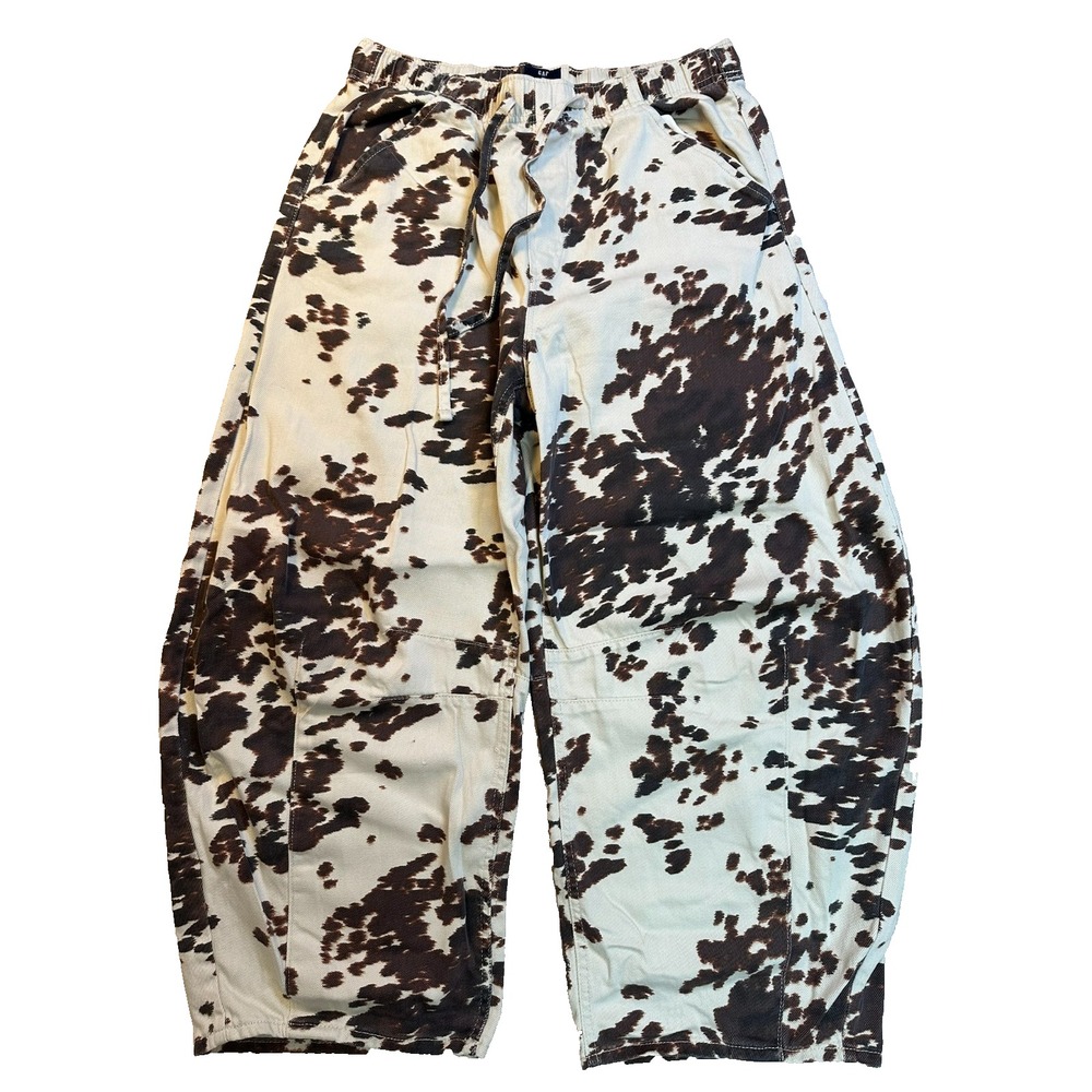 Gap Patterned Barrel Jeans Pull On Super Soft Neutral Western Wide Leg Lounge M